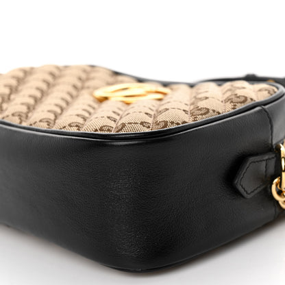 Gucci Monogram Matelasse Diagonal Small GG Marmont Chain Shoulder Bag Beige Black 10 of 10