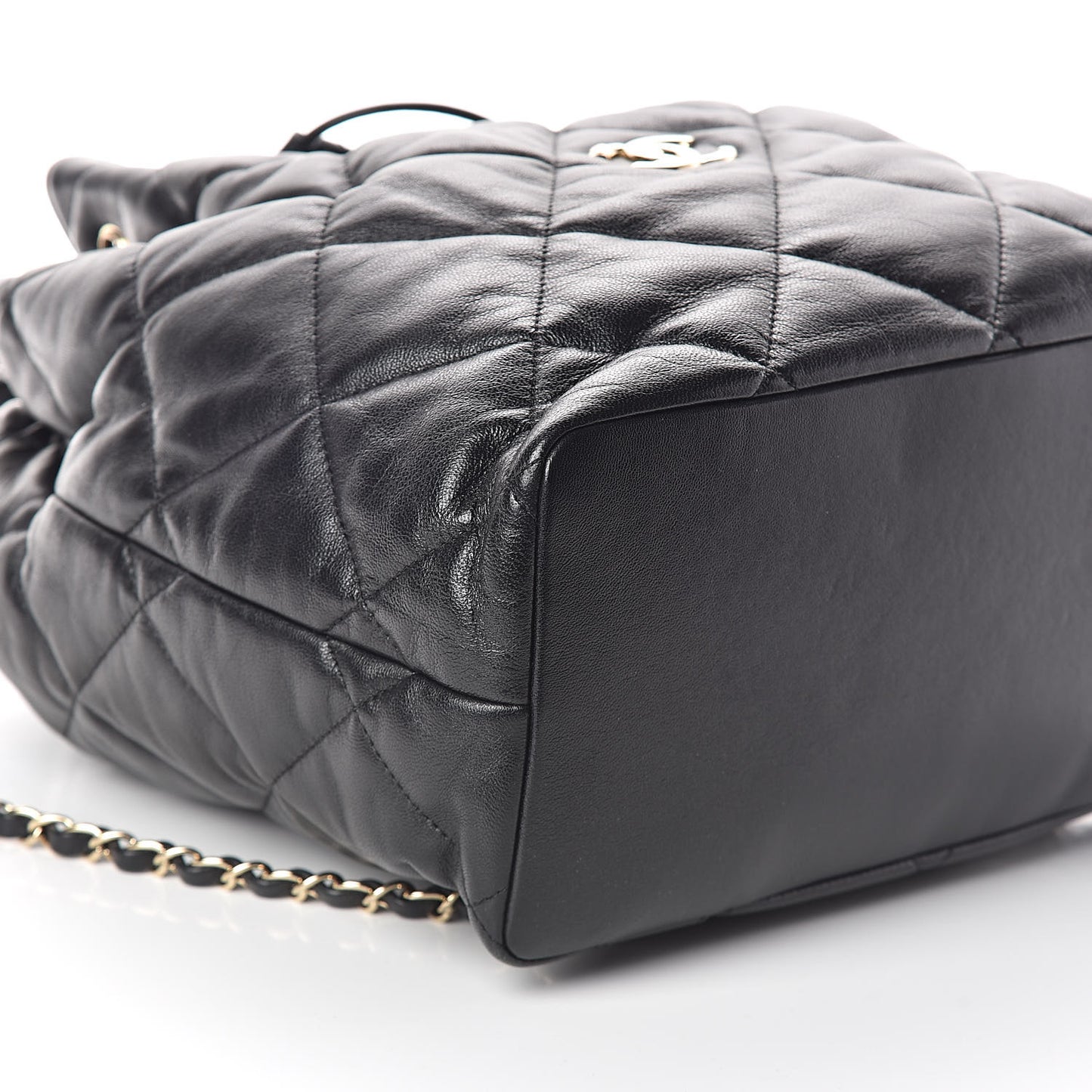 Lambskin Quilted Drawstring Backpack Black