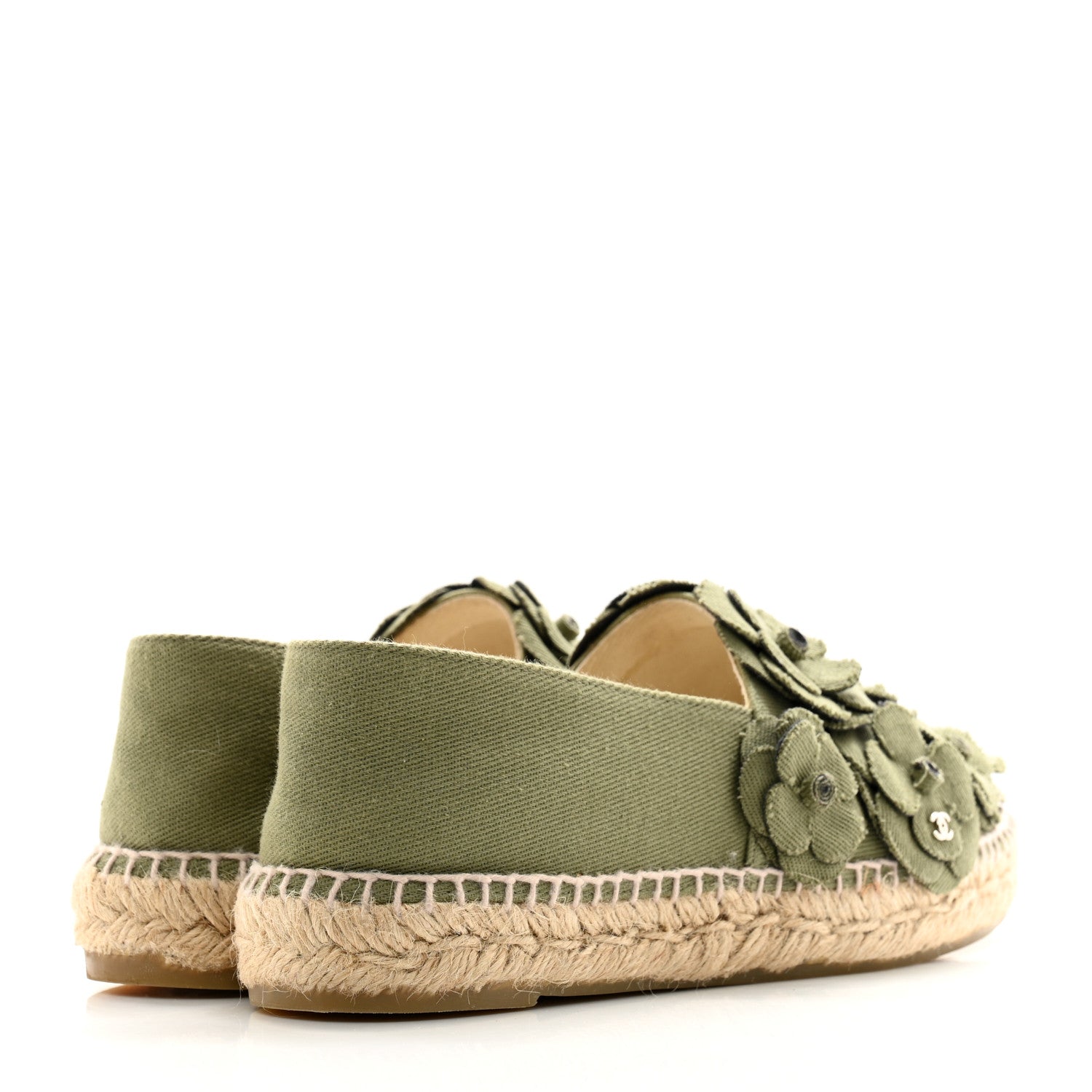 Chanel Fabric Camellia CC Espadrilles 39 Khaki 4 of 11