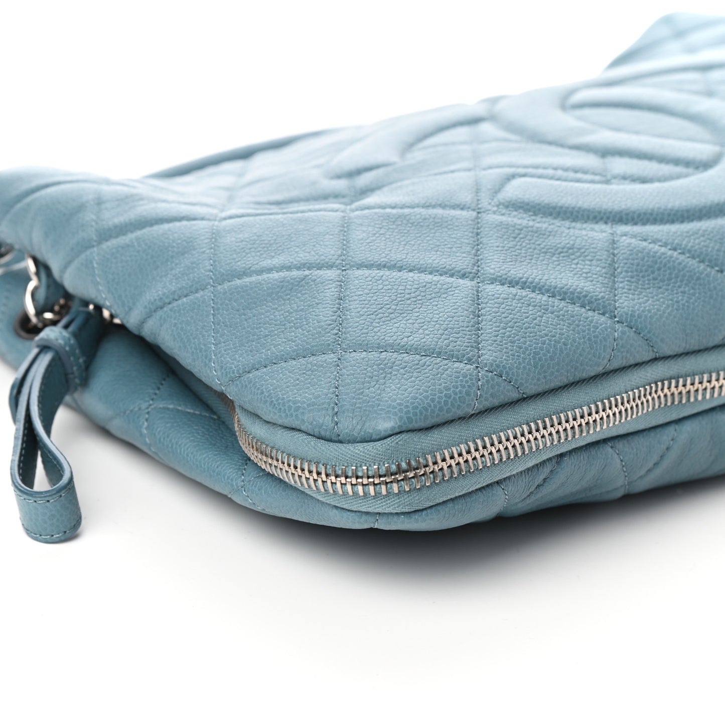 Caviar Quilted Expandable Zip Shoulder Bag Blue