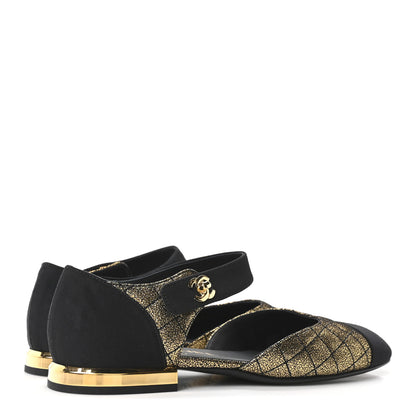 Chanel Laminated Suede Kidskin Grosgrain Quilted Cap Toe Ballerina Flats 36.5 Gold Black 10 of 20