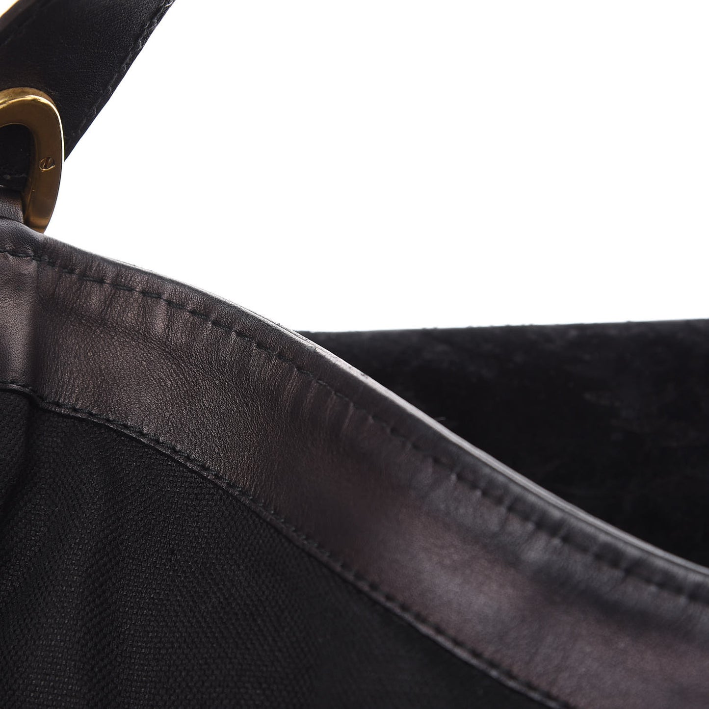 Nubuck Brocade Medium Soft Stirrup Shoulder Bag Black