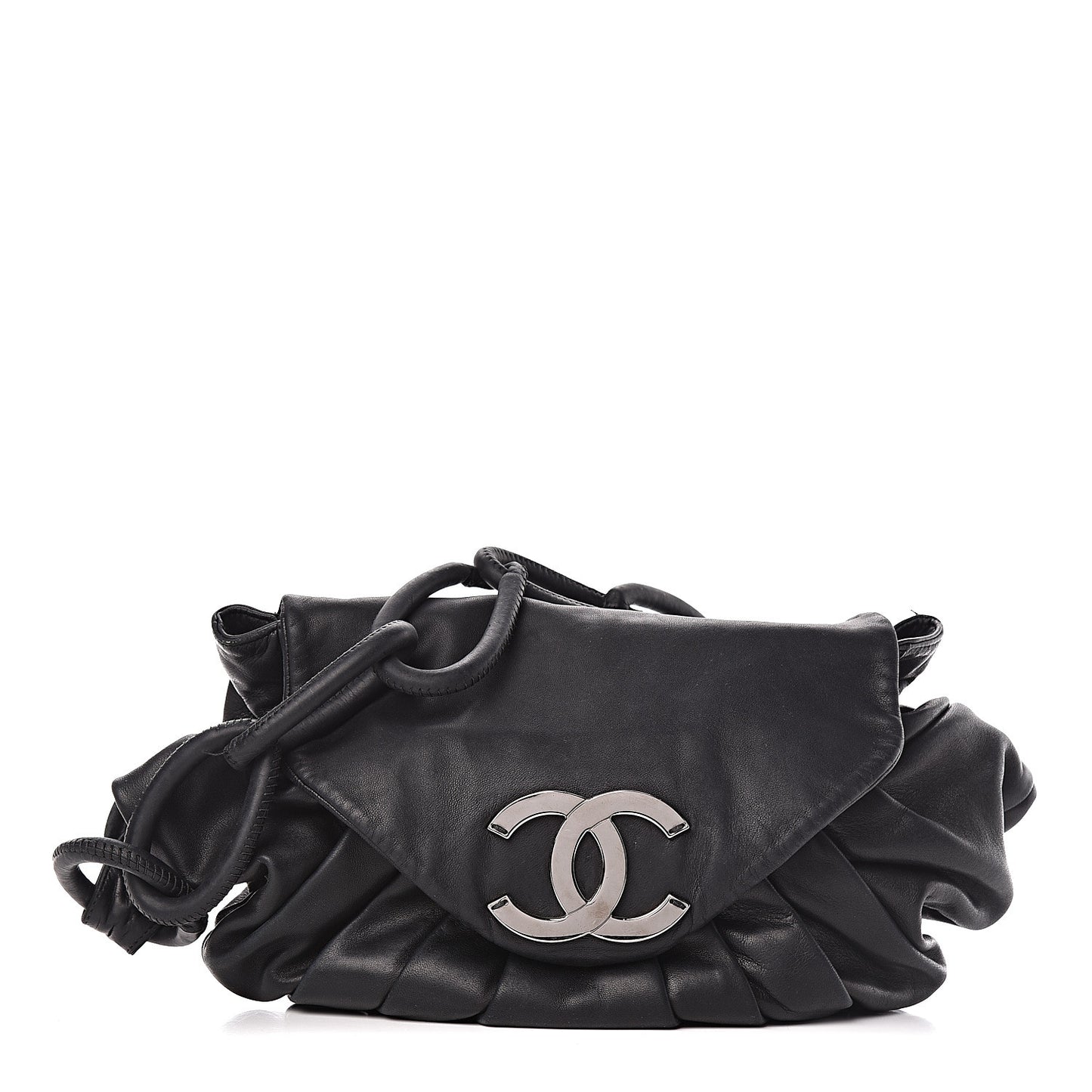 Lambskin Pleated CC Shoulder Bag Black
