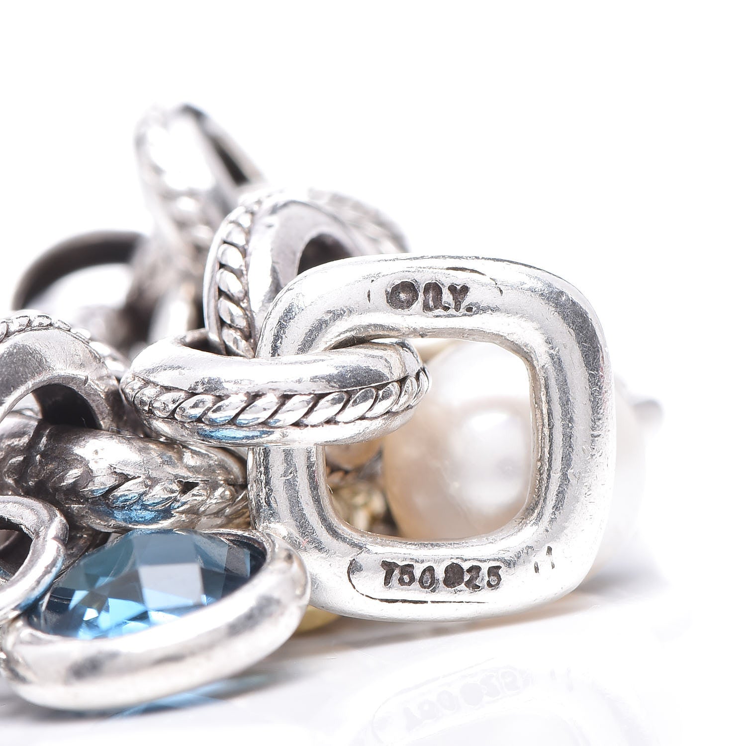 David Yurman Sterling Silver 18K Yellow Gold Blue Topaz Pearl Black Onyx Old World Charm Bracelet 5 of 5