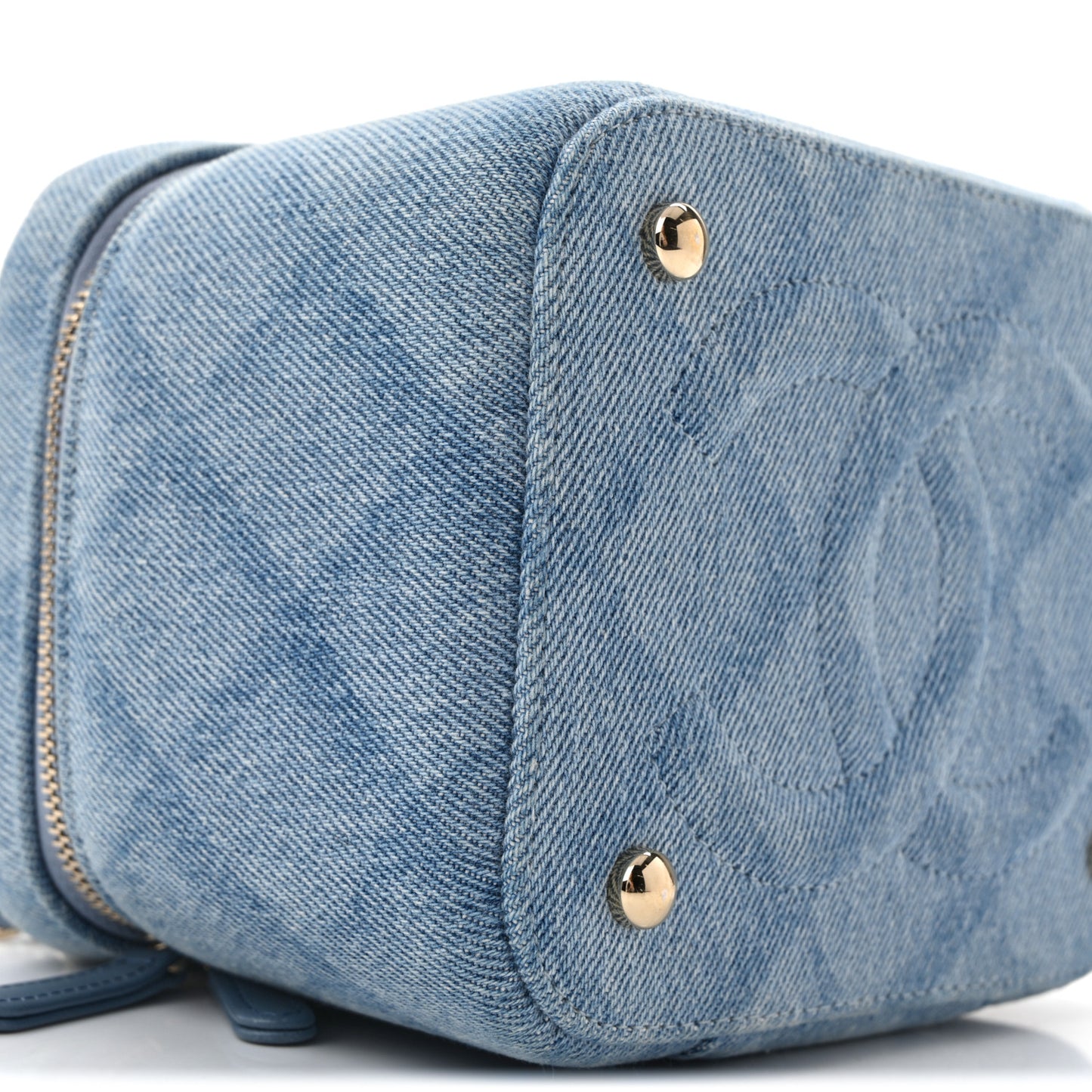 Denim Quilted Small CC Vanity Case Blue
