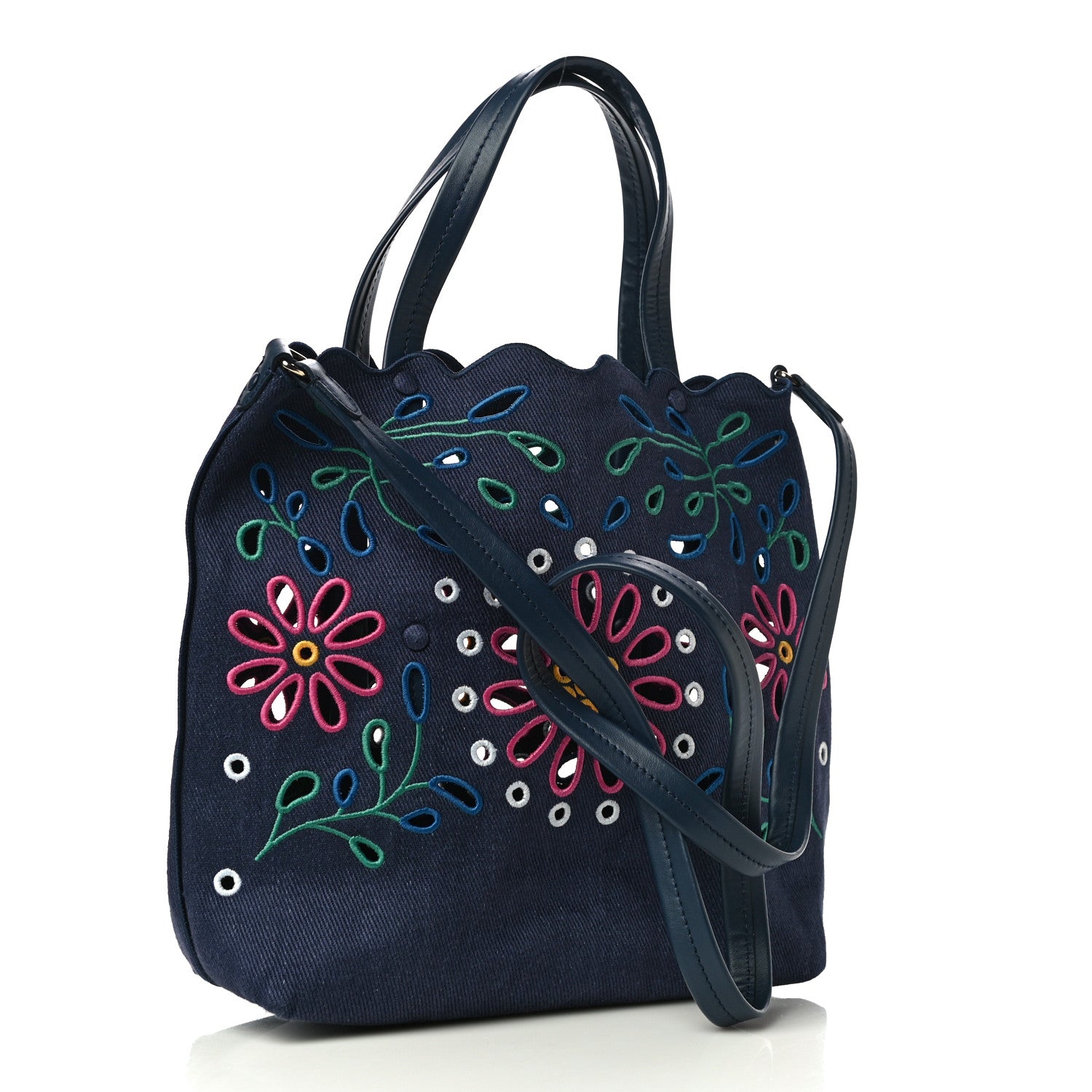 Chloe Linen Calfskin Large Kamilla North-South Tote Navy Multicolor 3 of 9