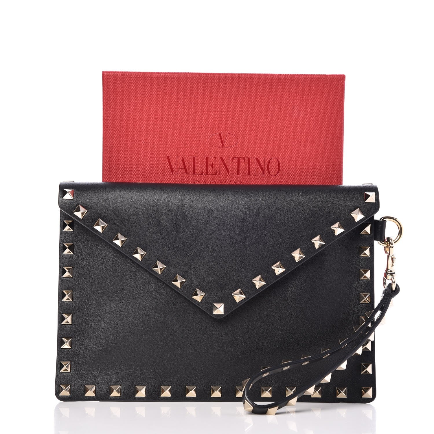 Valentino Garavani Vitello Medium Rockstud Envelope Flat Wristlet Pouch Black 9 of 9