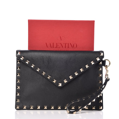 Valentino Garavani Vitello Medium Rockstud Envelope Flat Wristlet Pouch Black 9 of 9