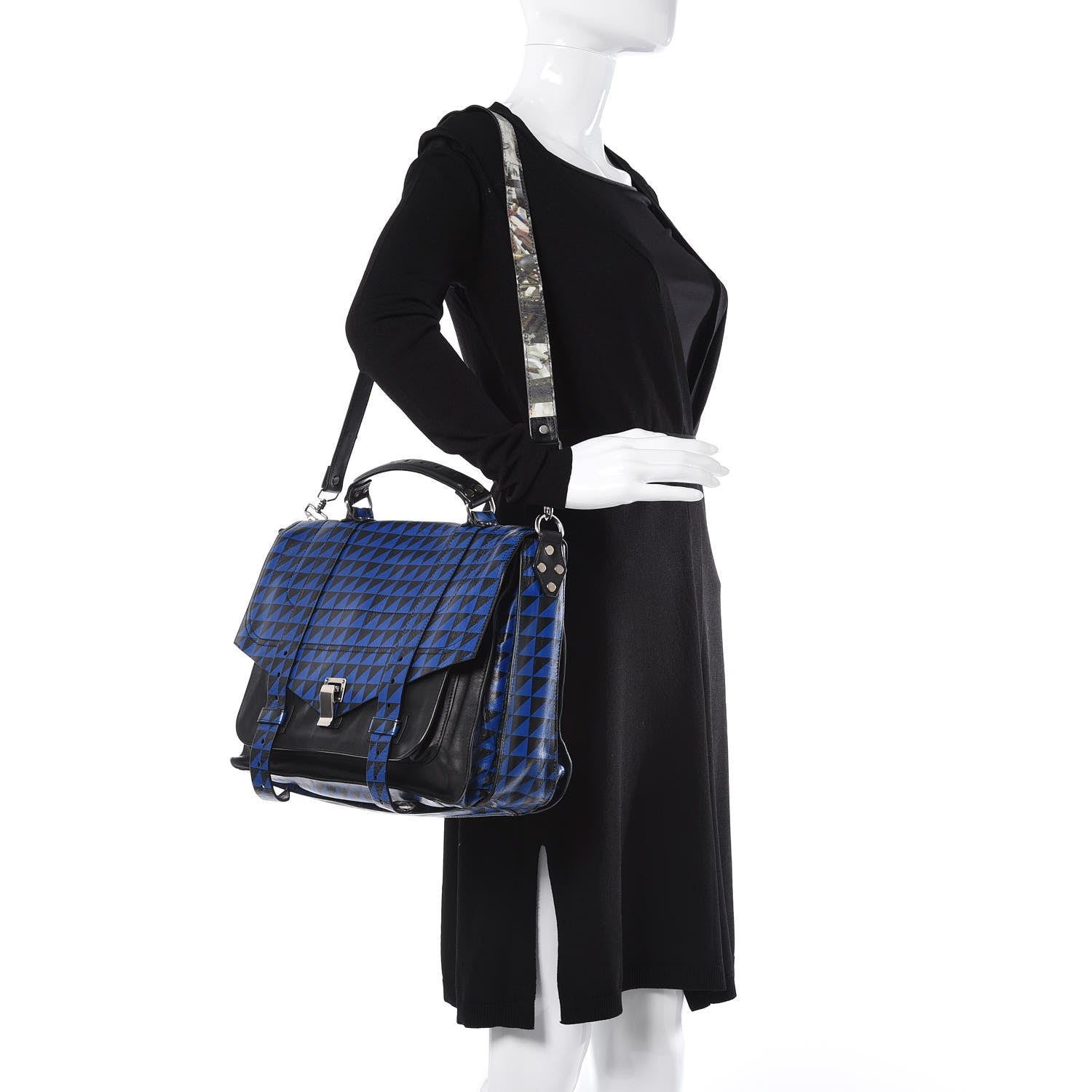 Proenza Schouler Calfskin Large PS1 Triangle Print Satchel Blue Black 3 of 11
