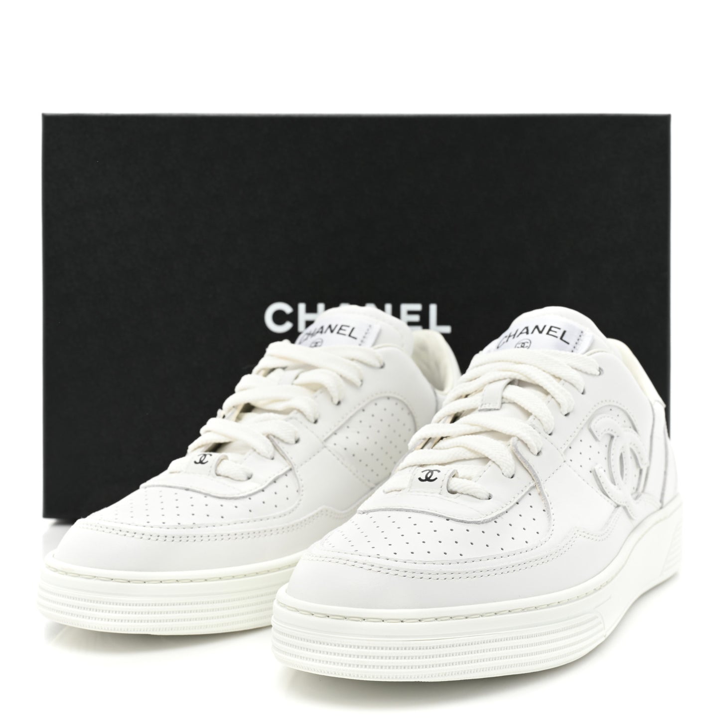Calfskin CC Womens Sneakers 38.5 White