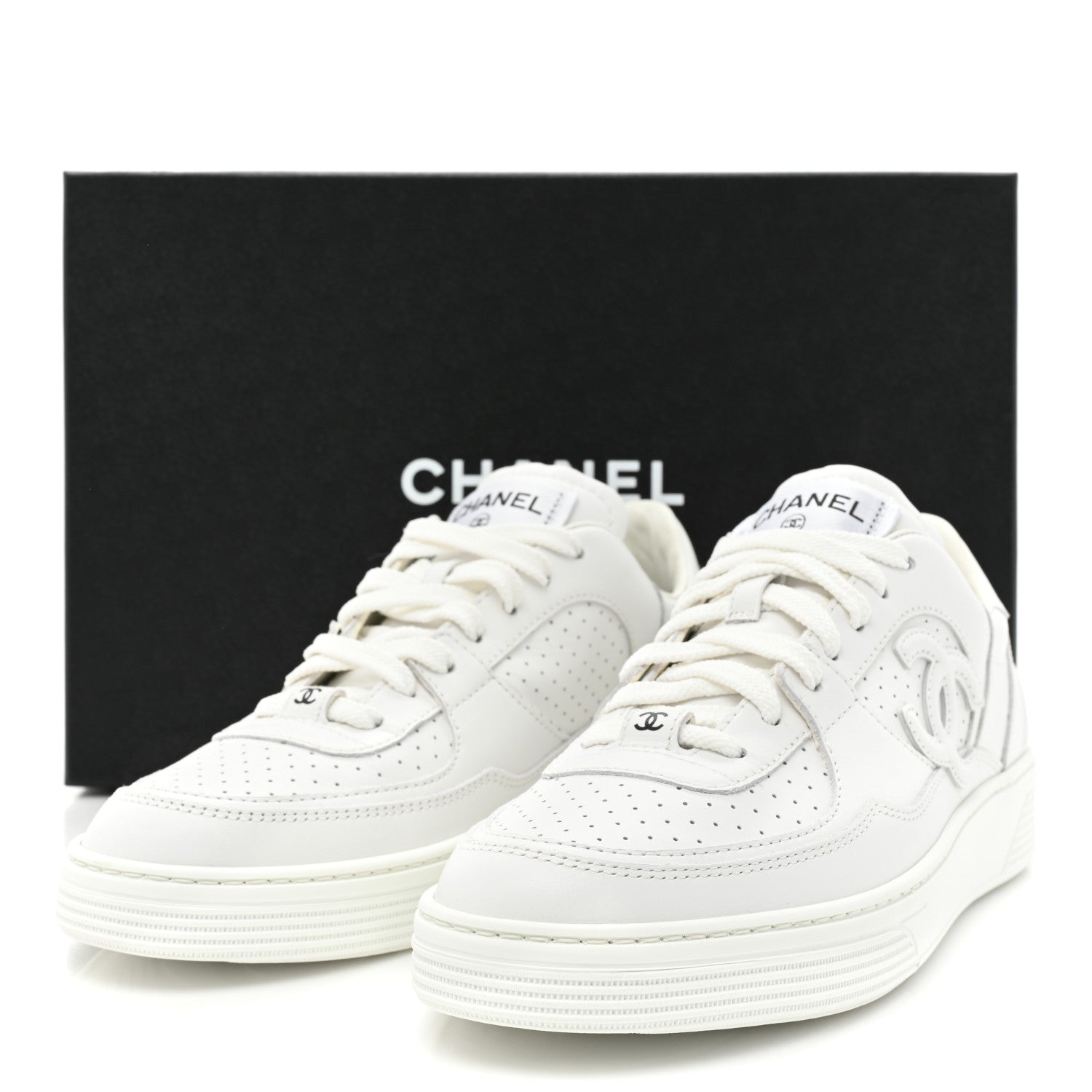 Chanel Calfskin CC Womens Sneakers 38.5 White 9 of 9