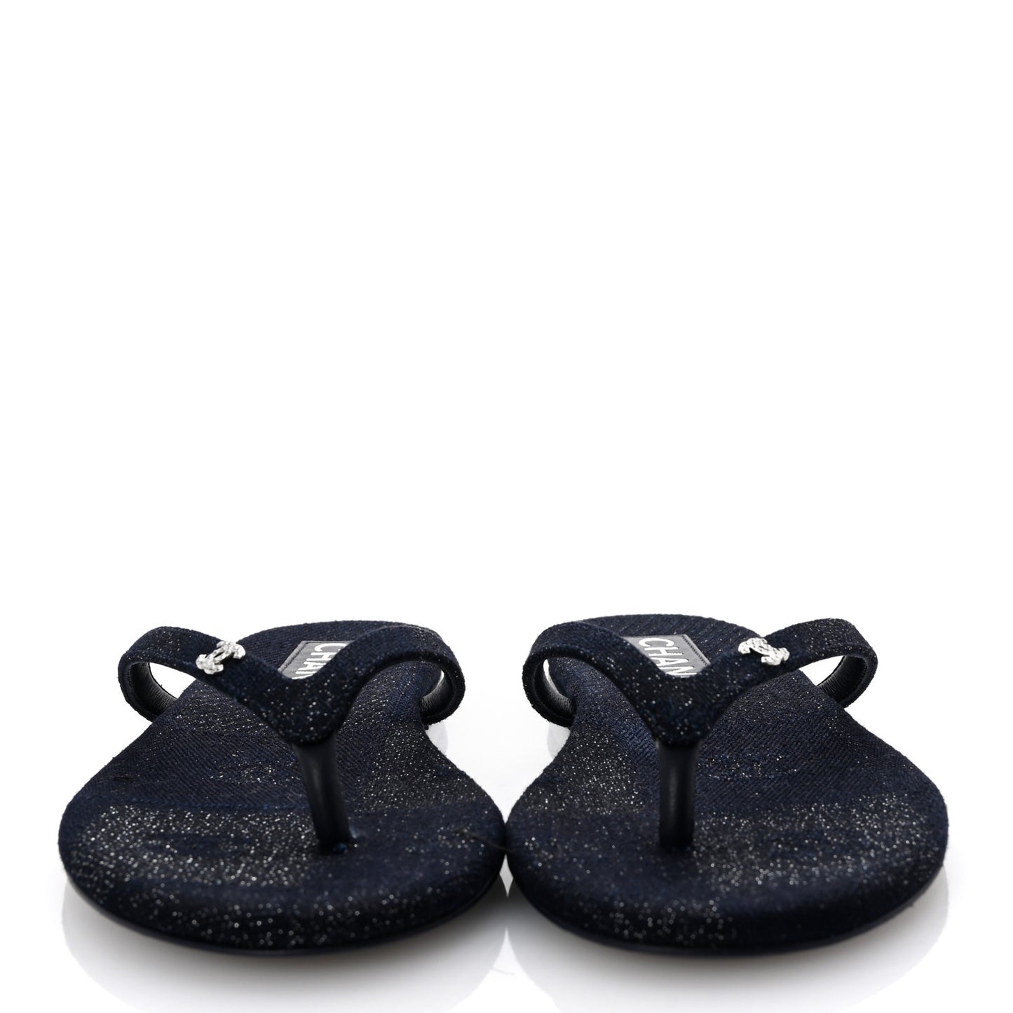 Cotton SIlk Crystal CC Thong Sandals 36.5 Dark Blue Silver