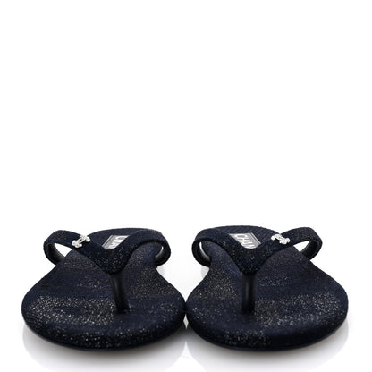 Chanel Cotton SIlk Crystal CC Thong Sandals 36.5 Dark Blue Silver 3 of 10