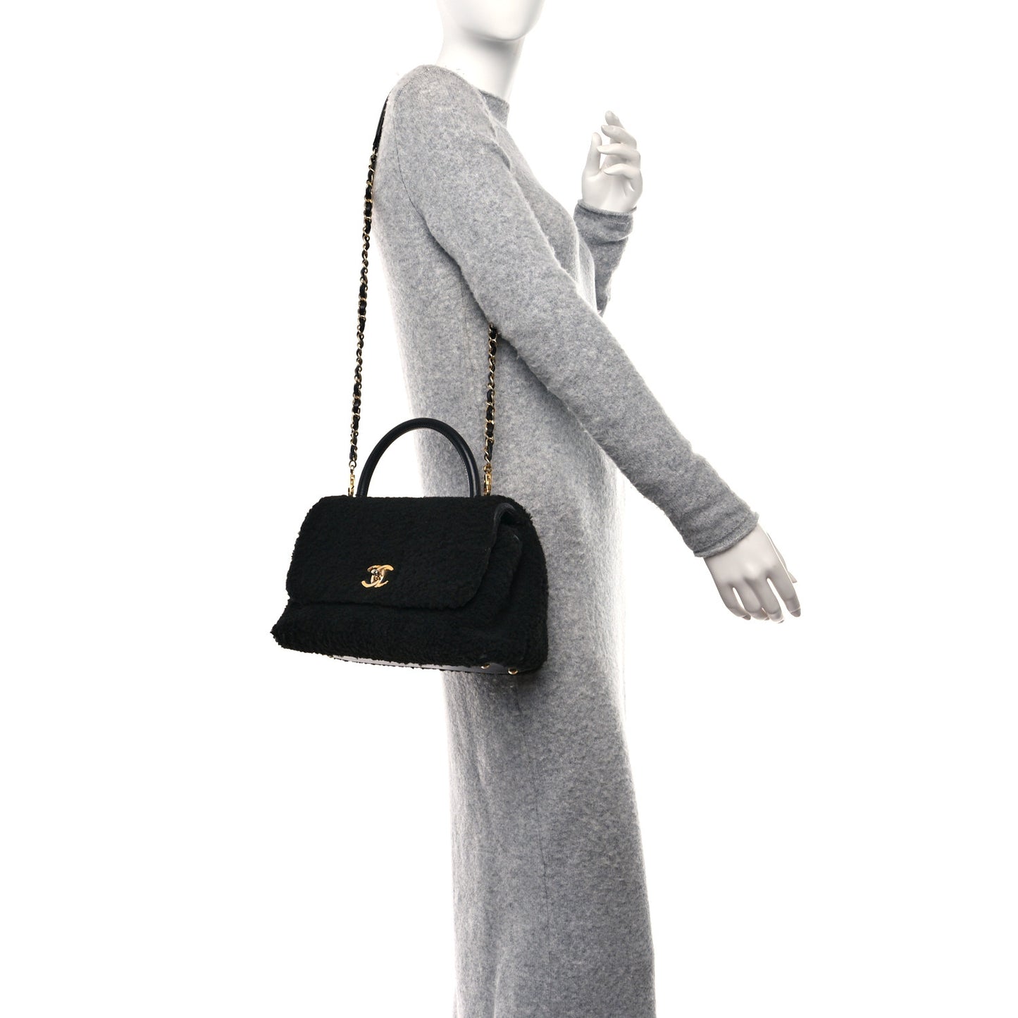Shearling Lambskin Medium Coco Handle Flap Black