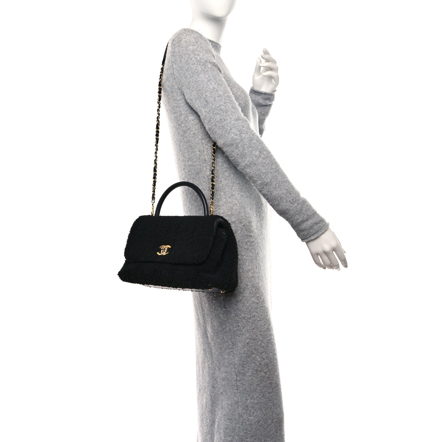 Chanel Shearling Lambskin Medium Coco Handle Flap Black 3 of 12