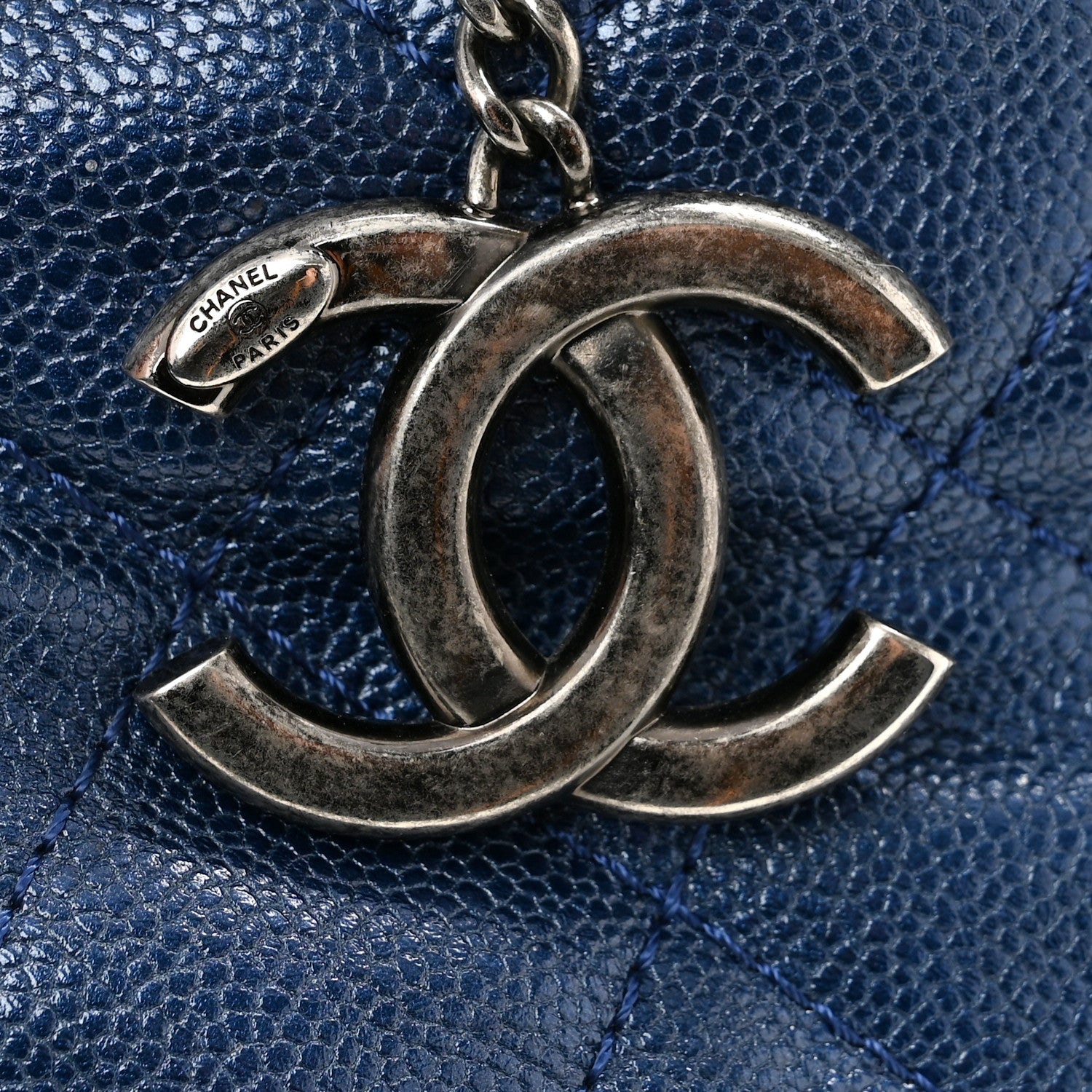 Chanel Iridescent Caviar Quilted Small Chic Tote  Dark Blue 14 of 14