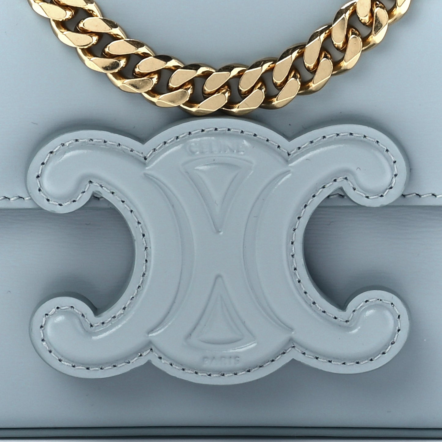 Shiny Calfskin Cuir Triomphe Chain Shoulder Bag Ice Blue