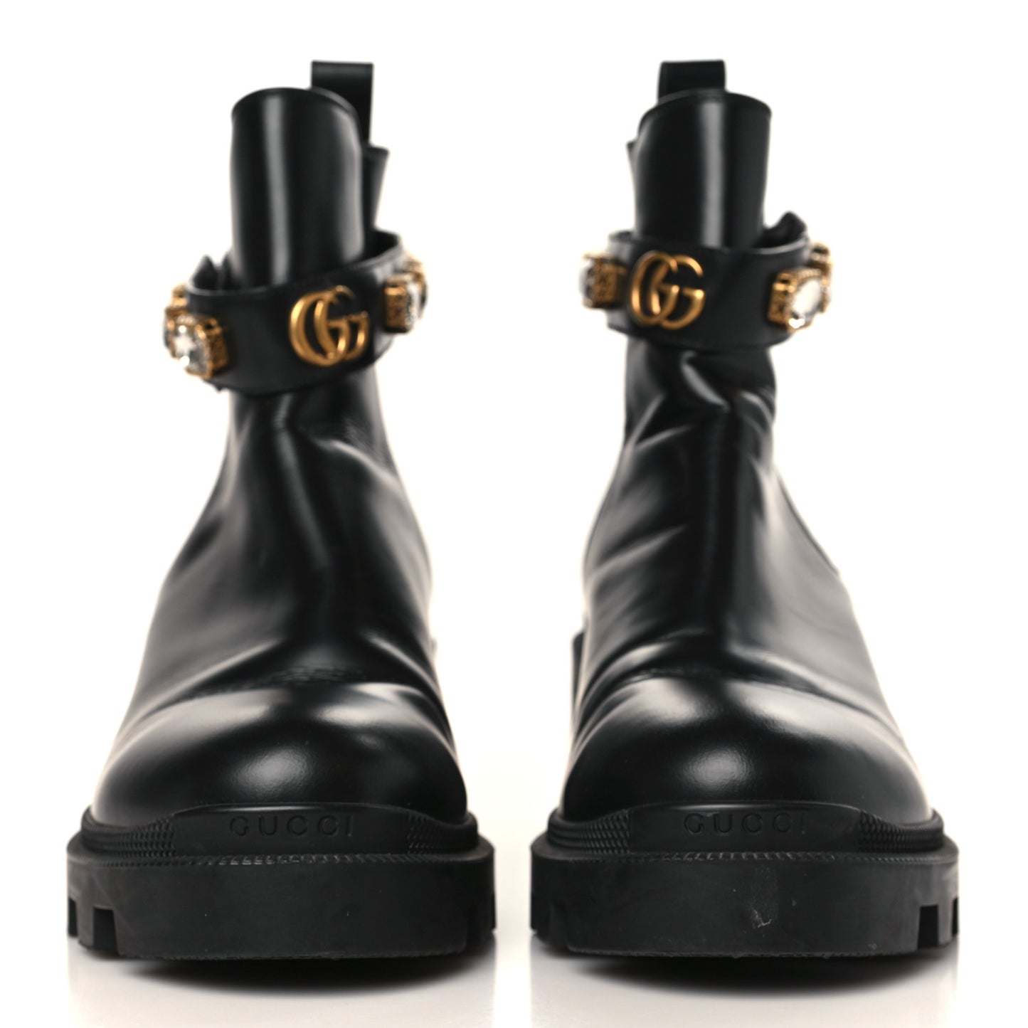 Calfskin Crystal GG Trip Chelsea Ankle Boots 39.5 Black