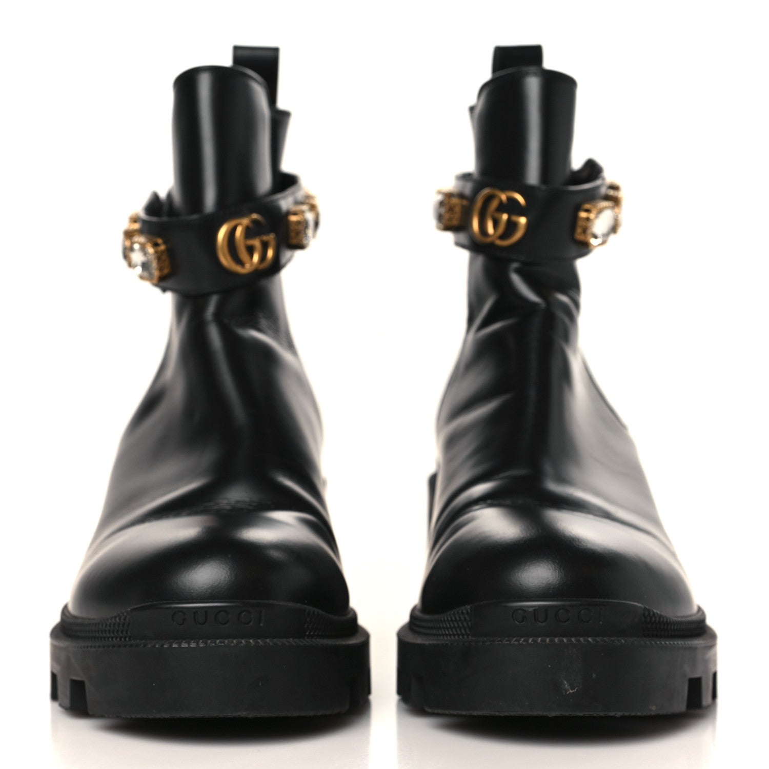 Gucci Calfskin Crystal GG Trip Chelsea Ankle Boots 39.5 Black 2 of 10