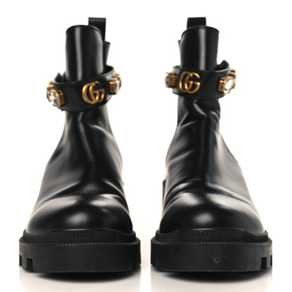 Gucci Calfskin Crystal GG Trip Chelsea Ankle Boots 39.5 Black 2 of 10