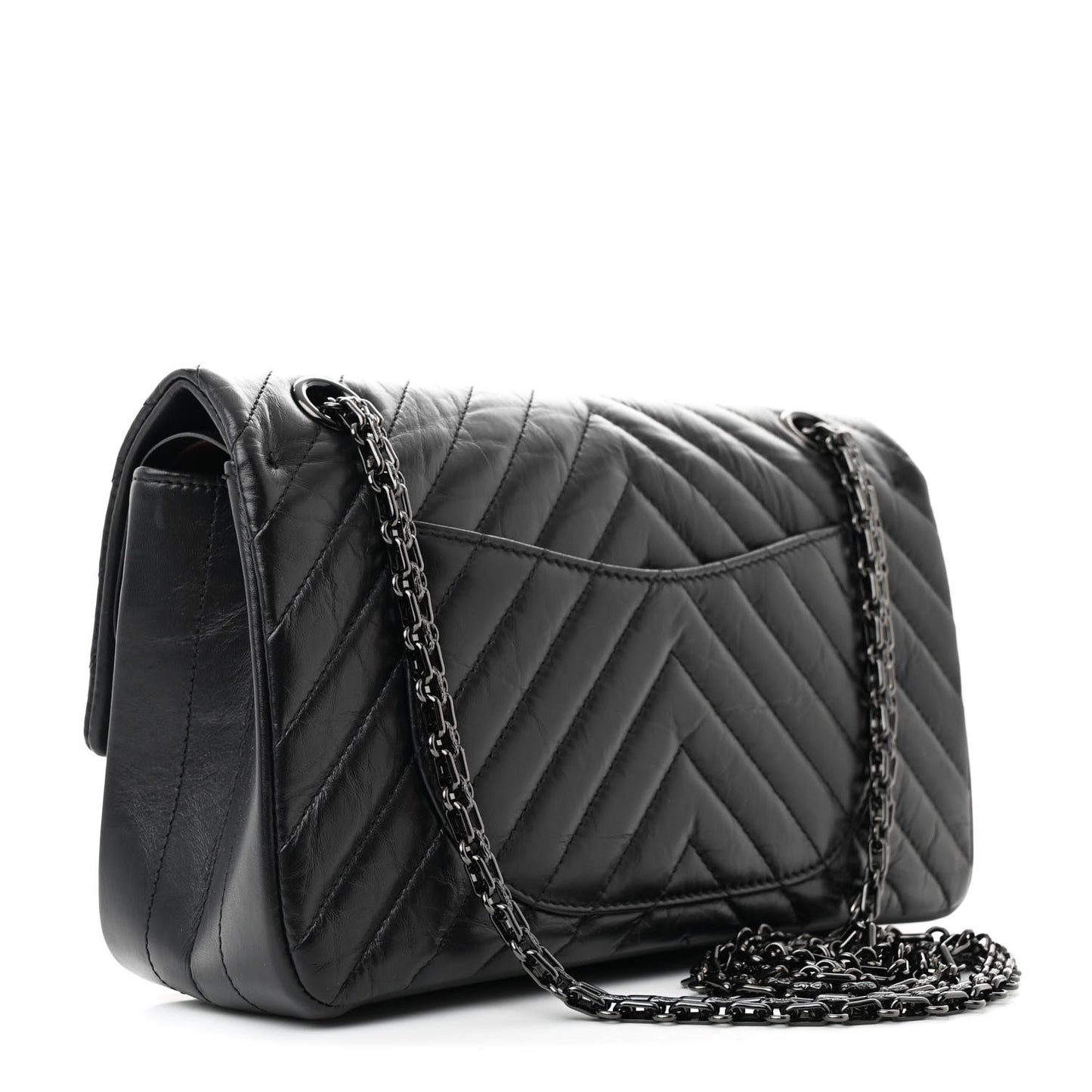 Aged Calfskin Chevron Quilted 2.55 Reissue 225 Flap So Black