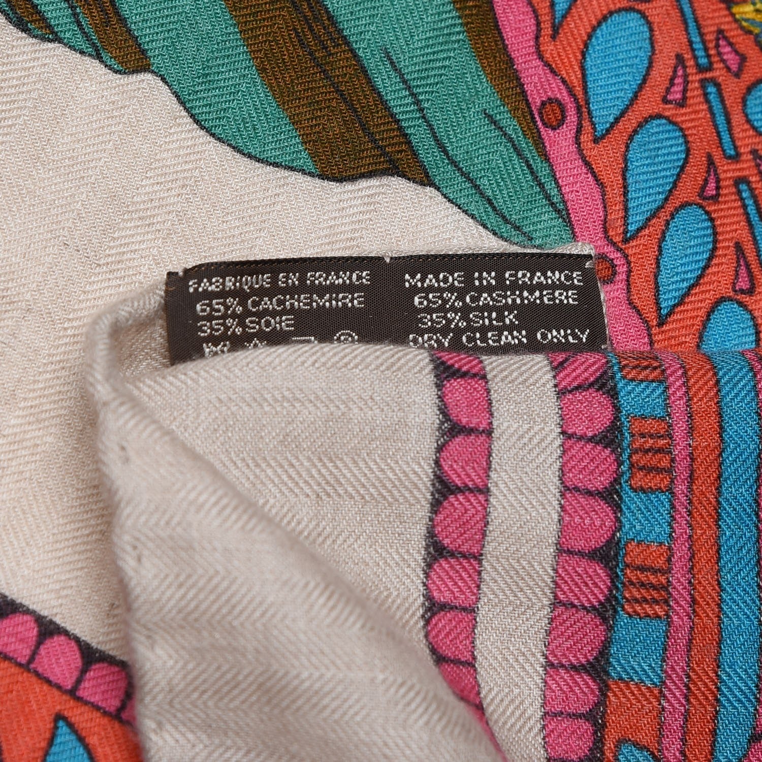 Hermes Cashmere Silk La Danse Du Cheval Shawl 140 Naturel Rose Vert 4 of 4