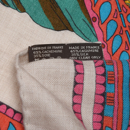 Hermes Cashmere Silk La Danse Du Cheval Shawl 140 Naturel Rose Vert 4 of 4