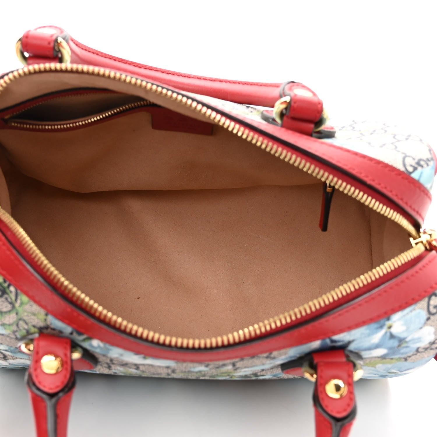 Gucci GG Supreme Monogram Blooms Small Boston Beige Blue Navy Hibiscus Red 5 of 10
