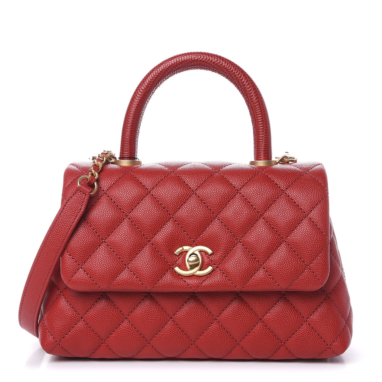 Chanel Caviar Lizard Quilted Mini Coco Handle Flap Red 1 of 10
