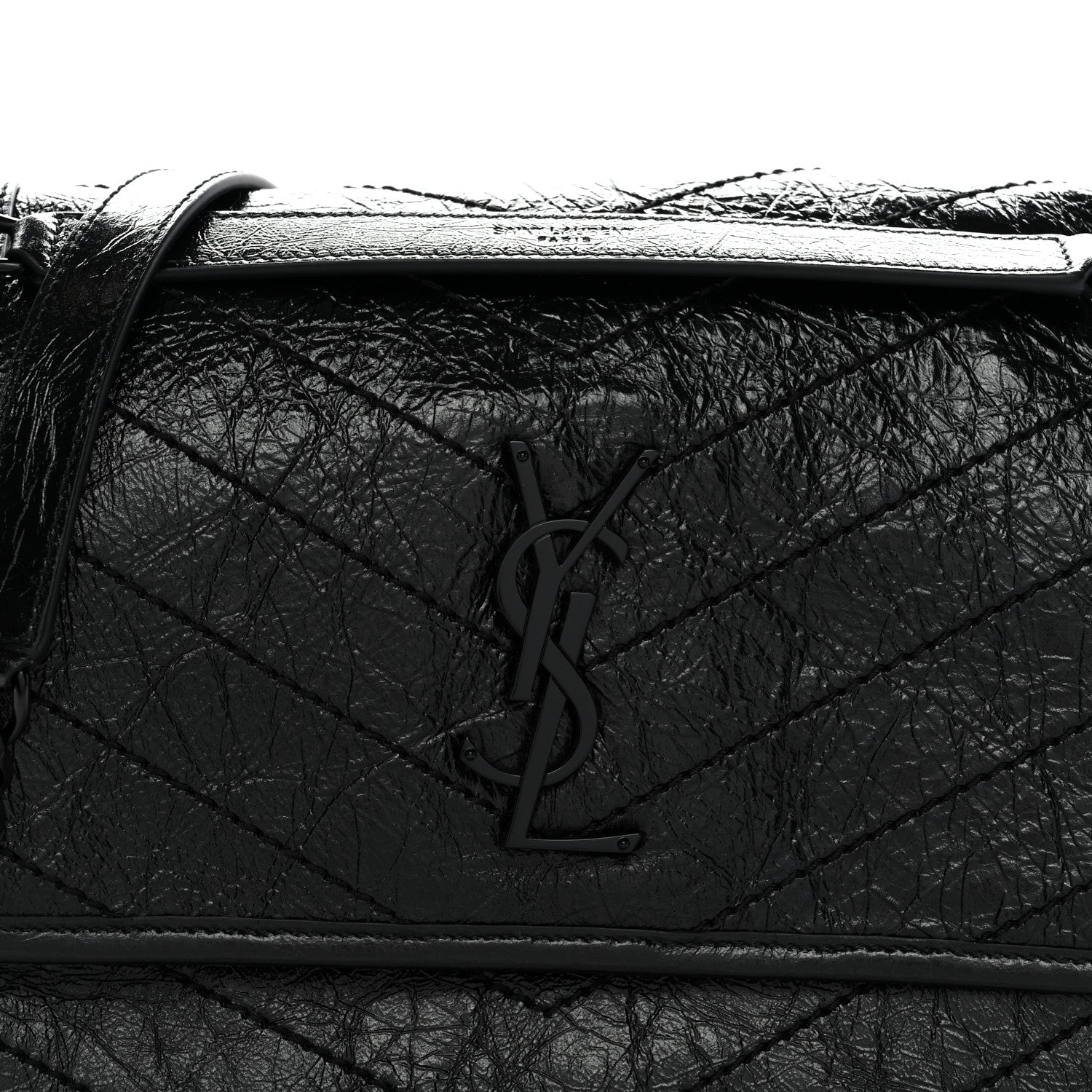 Saint Laurent Crinkled Calfskin Matelasse Monogram Medium Niki Chain Satchel Black 8 of 11