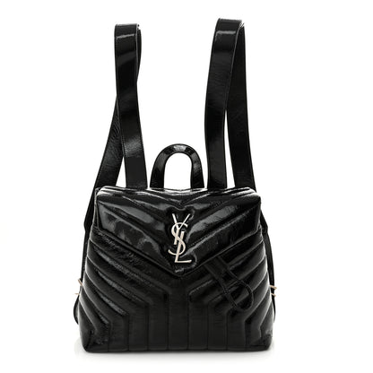 Saint Laurent Patent Y Quilted Monogram Small Loulou Backpack Black 1 of 10