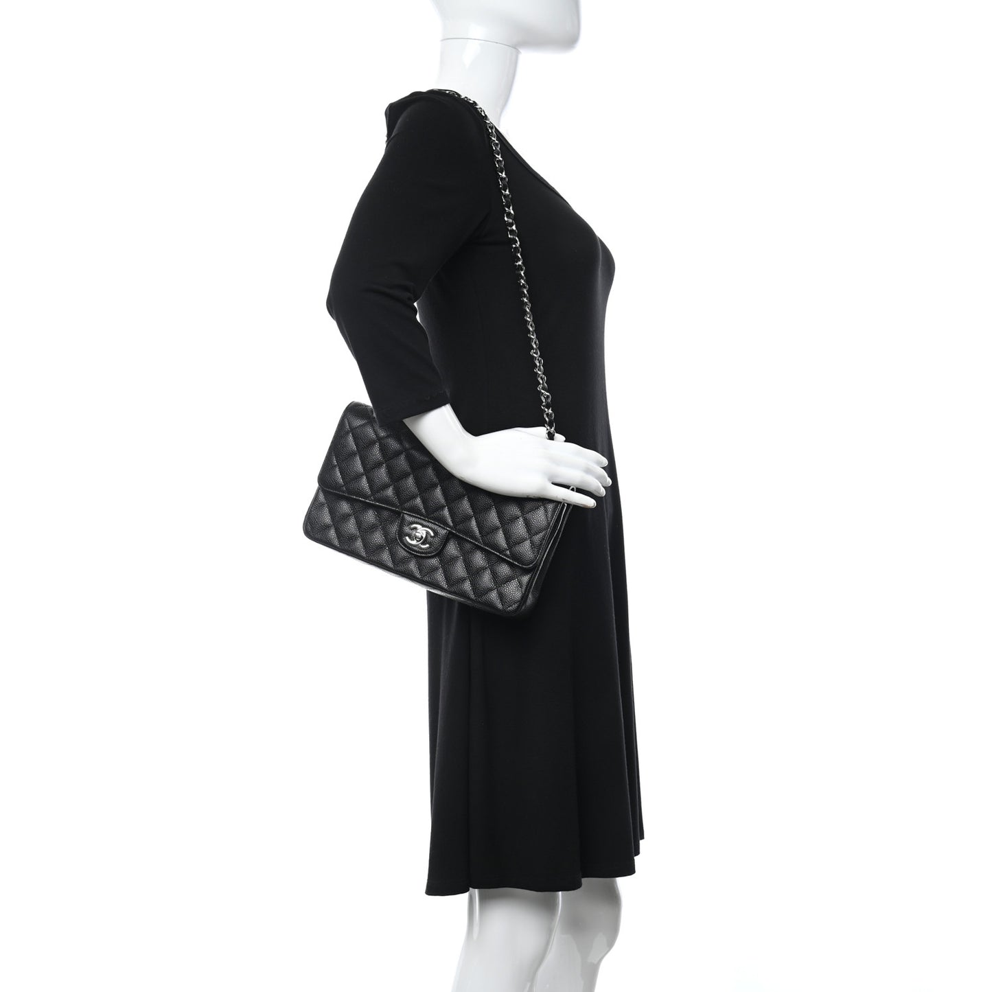 Caviar Quilted Medium Double Flap Black