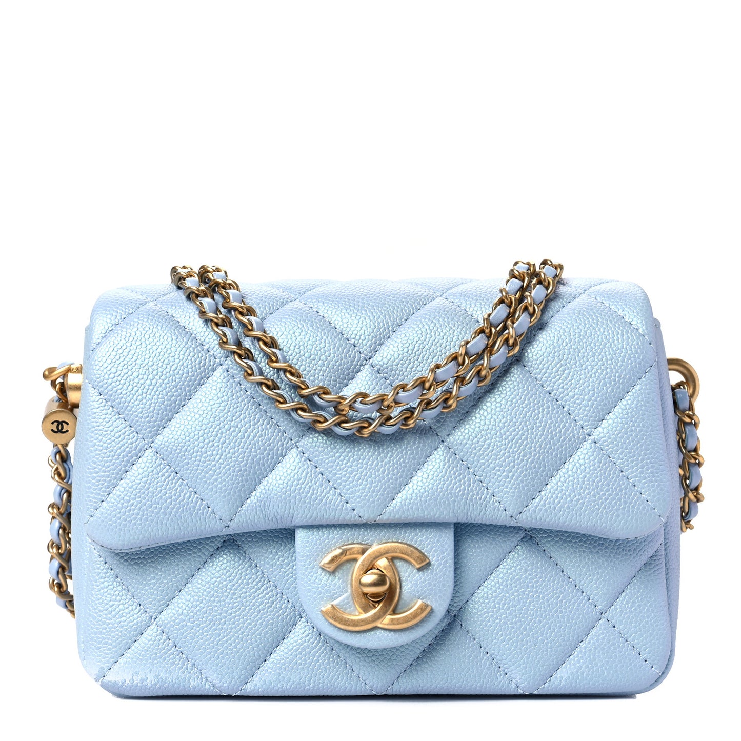 Iridescent Caviar Quilted Mini My Perfect Flap Light Blue