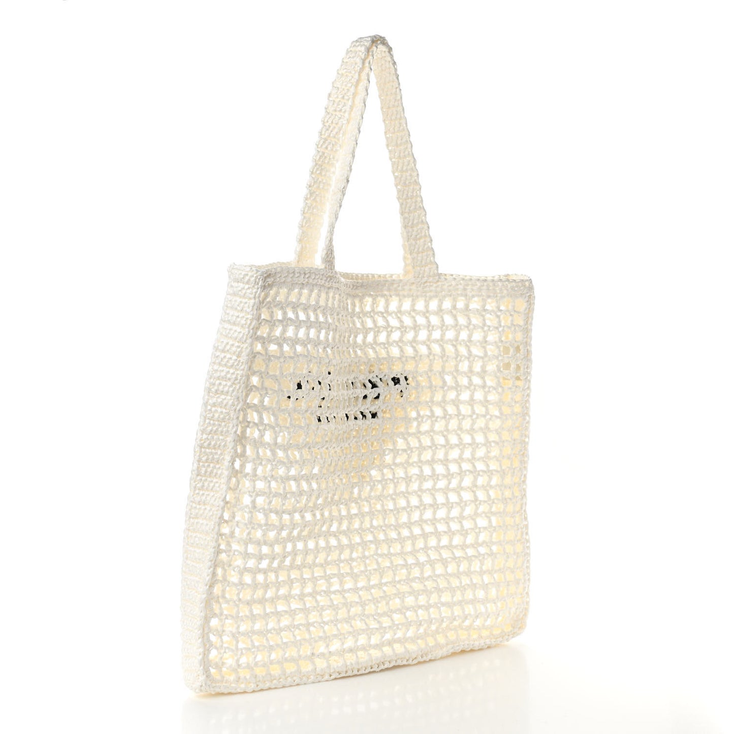 Yarn Raffia Effect Crochet Logo Embroidered Tote Bag White