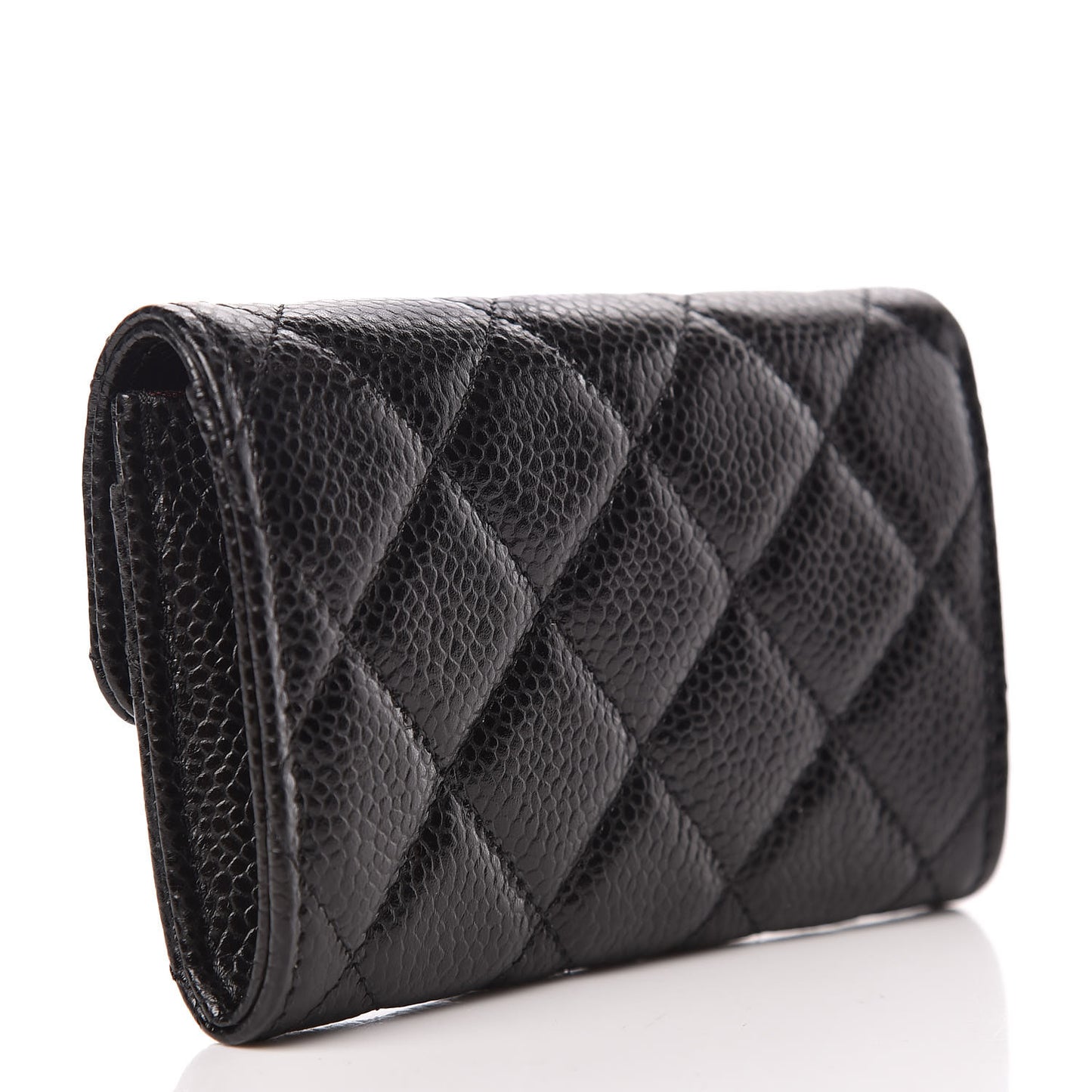 Caviar Quilted Flap Card Holder Black