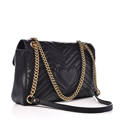 Gucci Calfskin Matelasse Medium GG Marmont Shoulder Bag Black 3 of 11