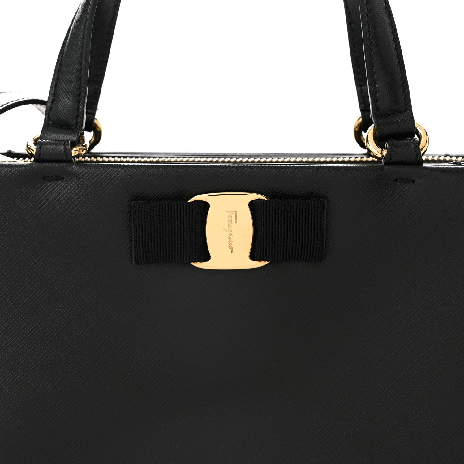 Salvatore Ferragamo Printed Calfskin Tracy Vara Tote Black 7 of 9