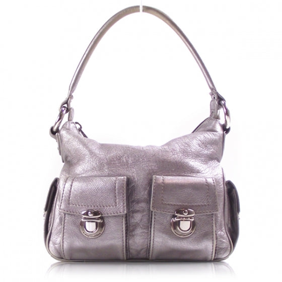 Leather Large Multipocket Hobo Silver