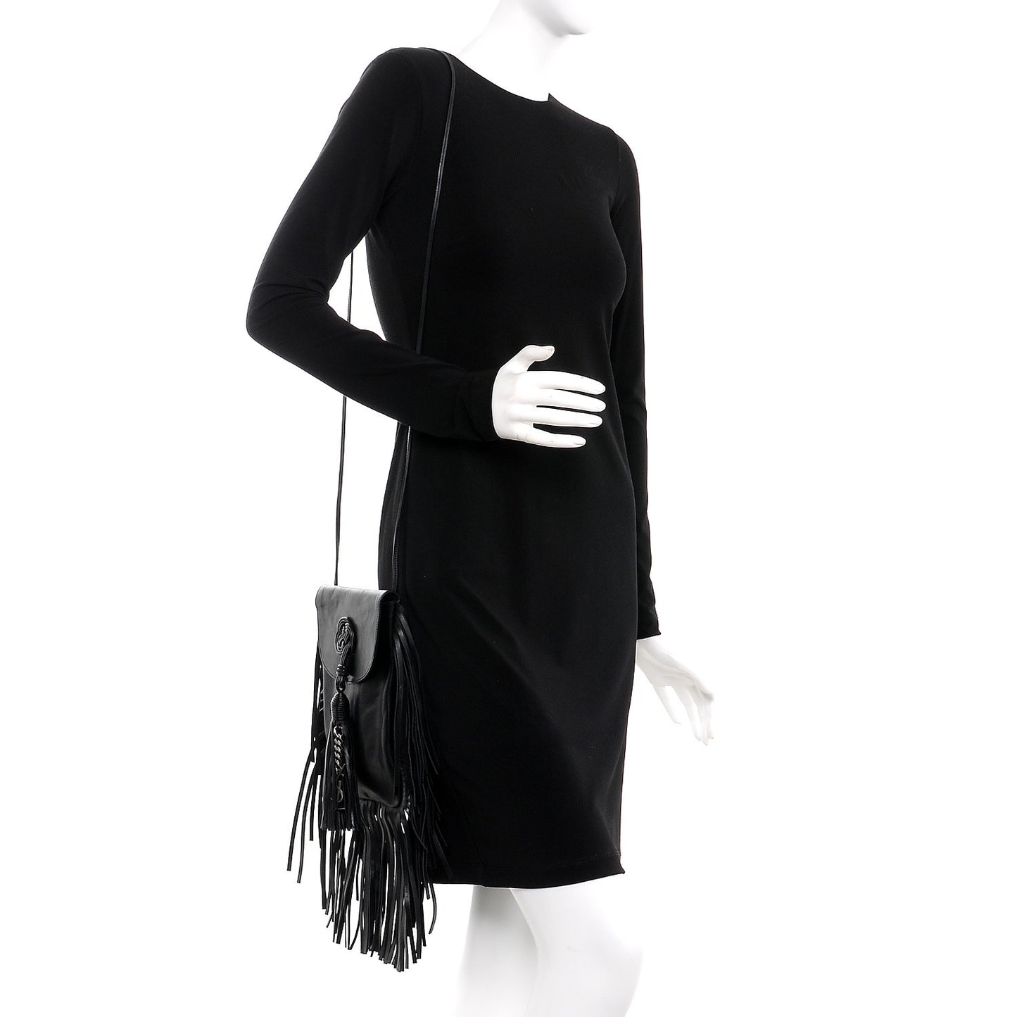 Lambskin Fringe Small Anita Crossbody Bag Black
