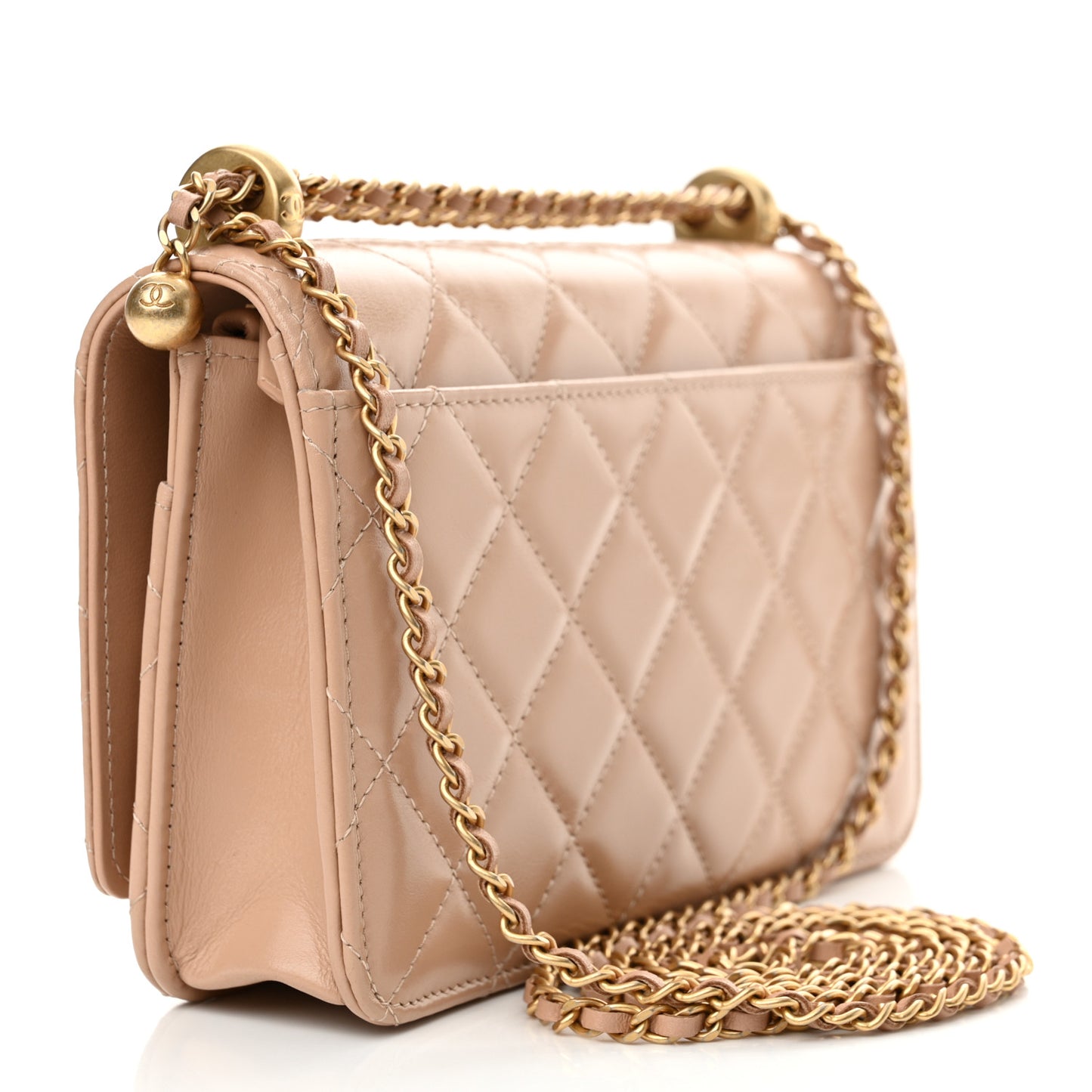Calfskin Quilted Perfect Fit Wallet On Chain WOC Beige