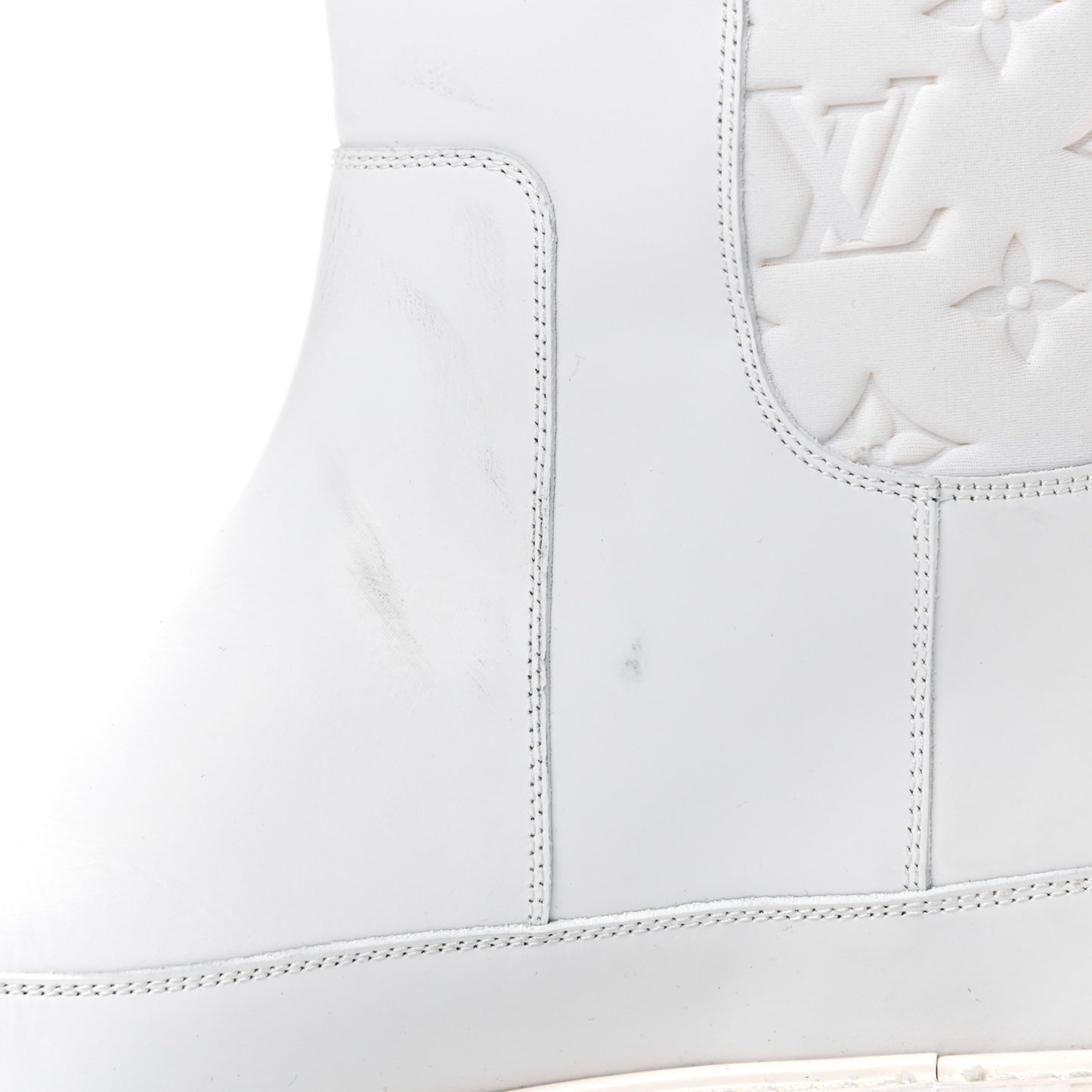 Calfskin Monogram Embossed Neoprene Mens Landscape Ankle Boots 9.5 White