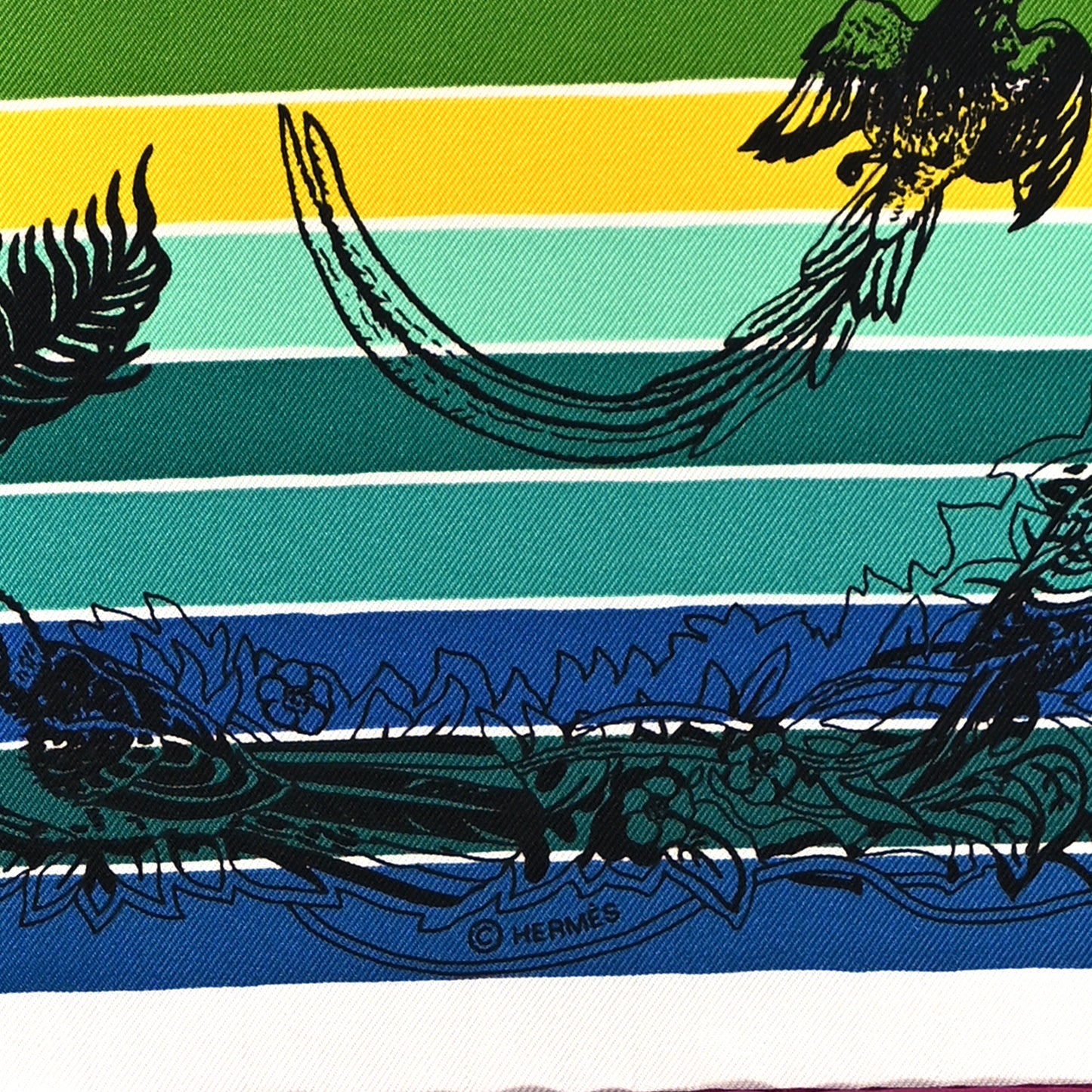 Silk Carre Jungle Love Rainbow Scarf 90 Rose Vert Jaune
