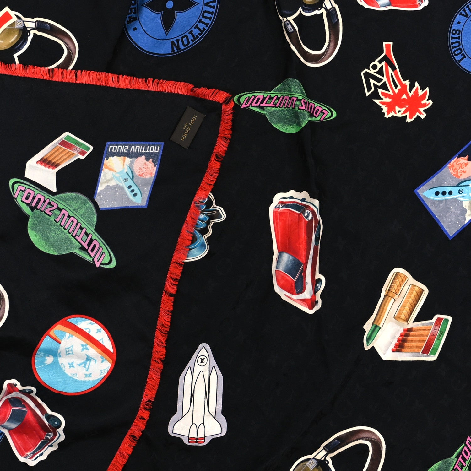 Louis Vuitton Silk Monogram World Tour Shawl Black 3 of 3