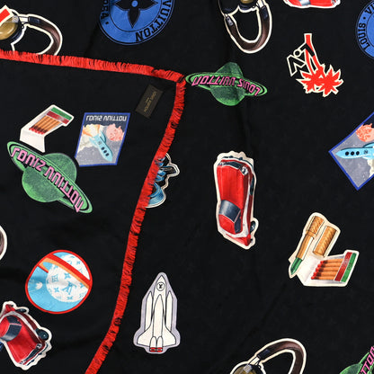 Louis Vuitton Silk Monogram World Tour Shawl Black 3 of 3
