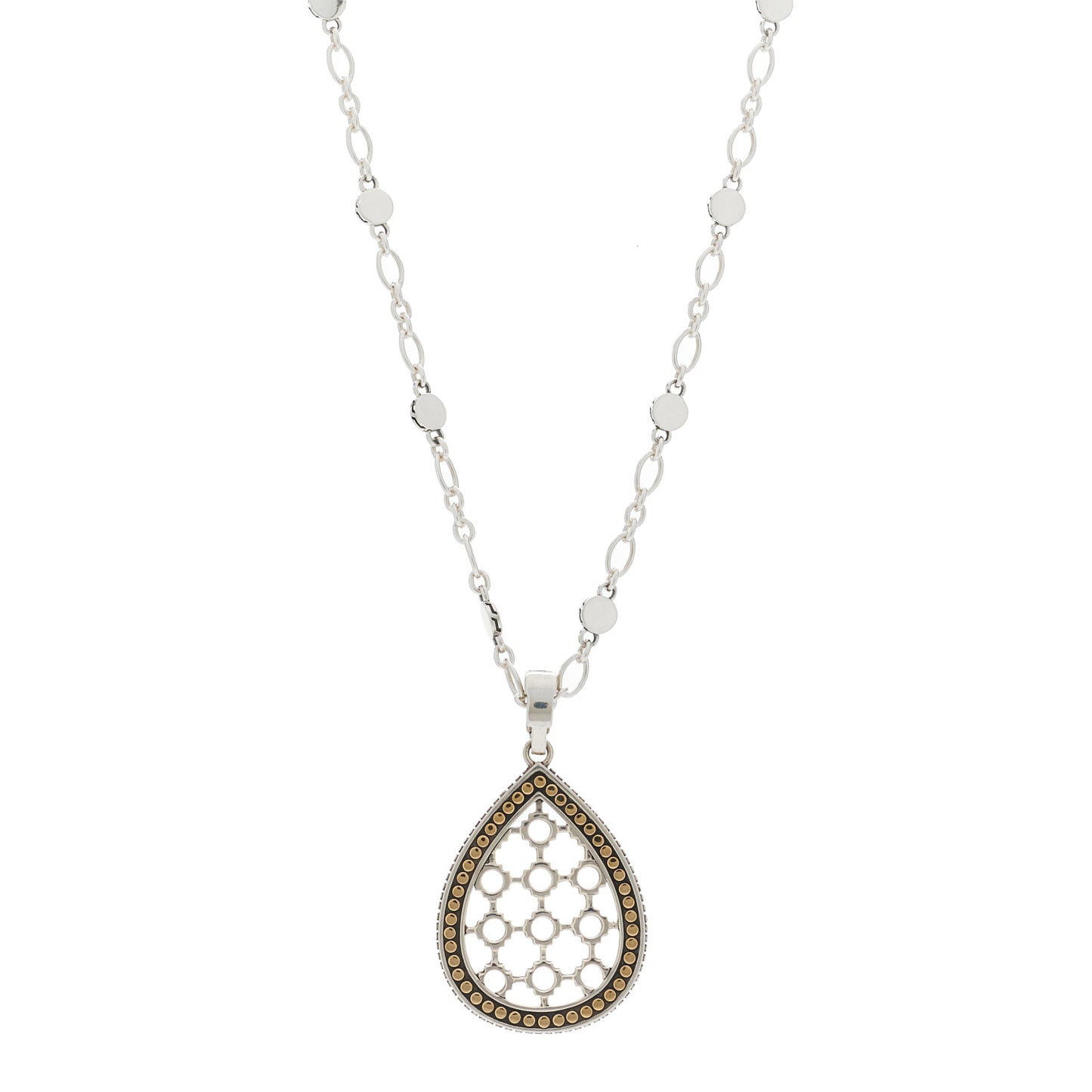 Sterling Silver 18K Yellow Gold Dot Teardrop Pendant Necklace