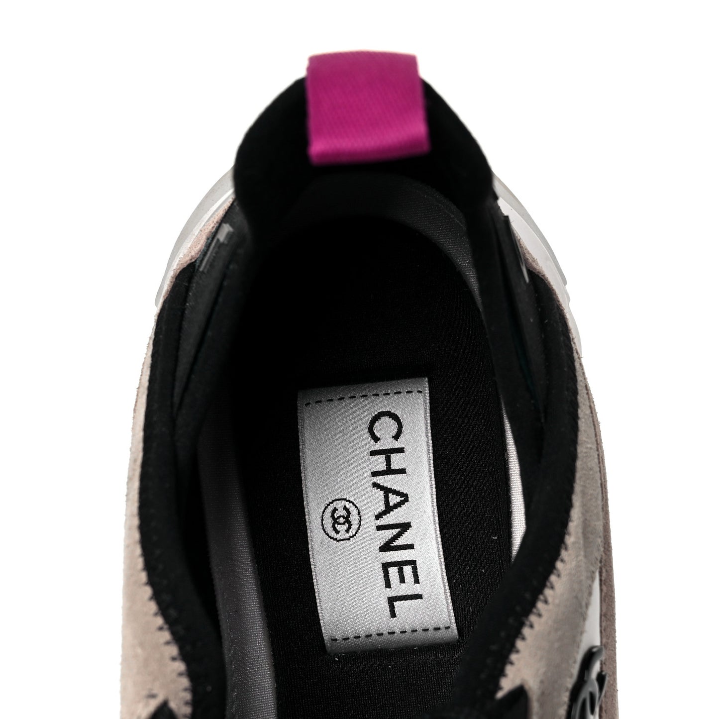 Suede Calfskin Nylon Grosgrain CC Sneakers 38.5 Beige Pink