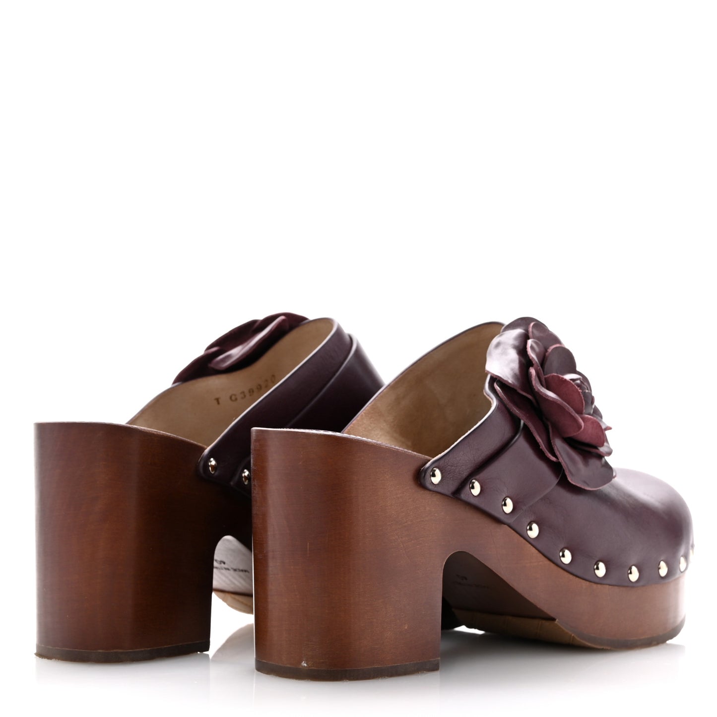 Calfskin Camellia Clogs 40 Dark Purple