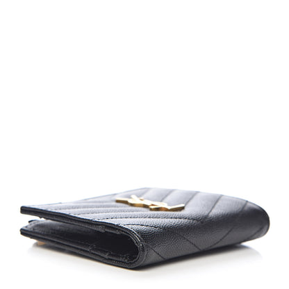 Saint Laurent Grain De Poudre Matelasse Chevron Monogram Zipped Card Case Black 4 of 8