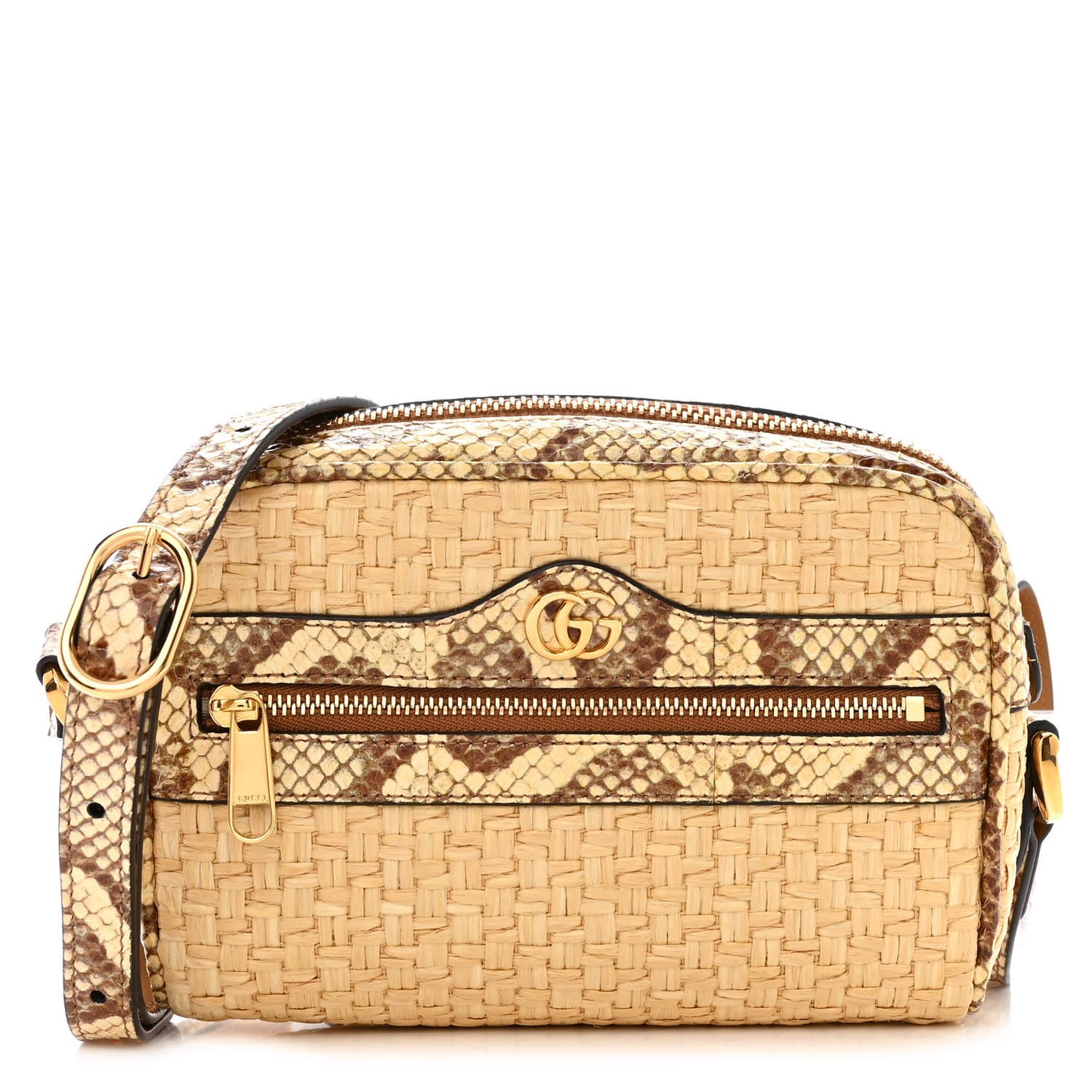 Raffia Elaphe Mini Ophidia Shoulder Bag Natural Cream Brown
