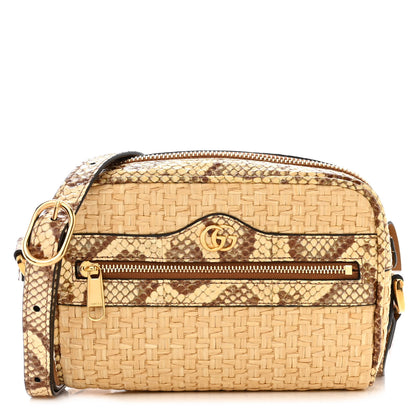 Gucci Raffia Elaphe Mini Ophidia Shoulder Bag Natural Cream Brown 1 of 10